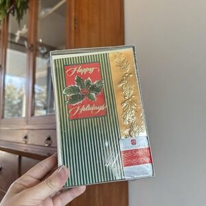 VTG American Greetings Christmas Card Pack Of 20 Happy Holidays Holly Green